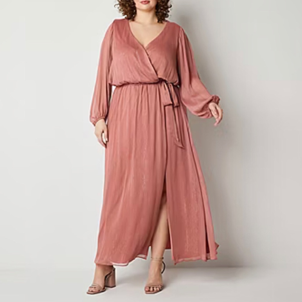 Blush sheer dress with 3/4 slit and rose gold accents